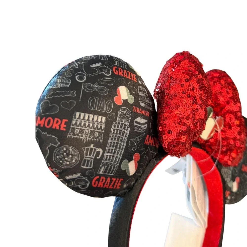Disney EPCOT Italy Pavilion Minnie Mouse Ear Headband Red Sequin Italia NWT